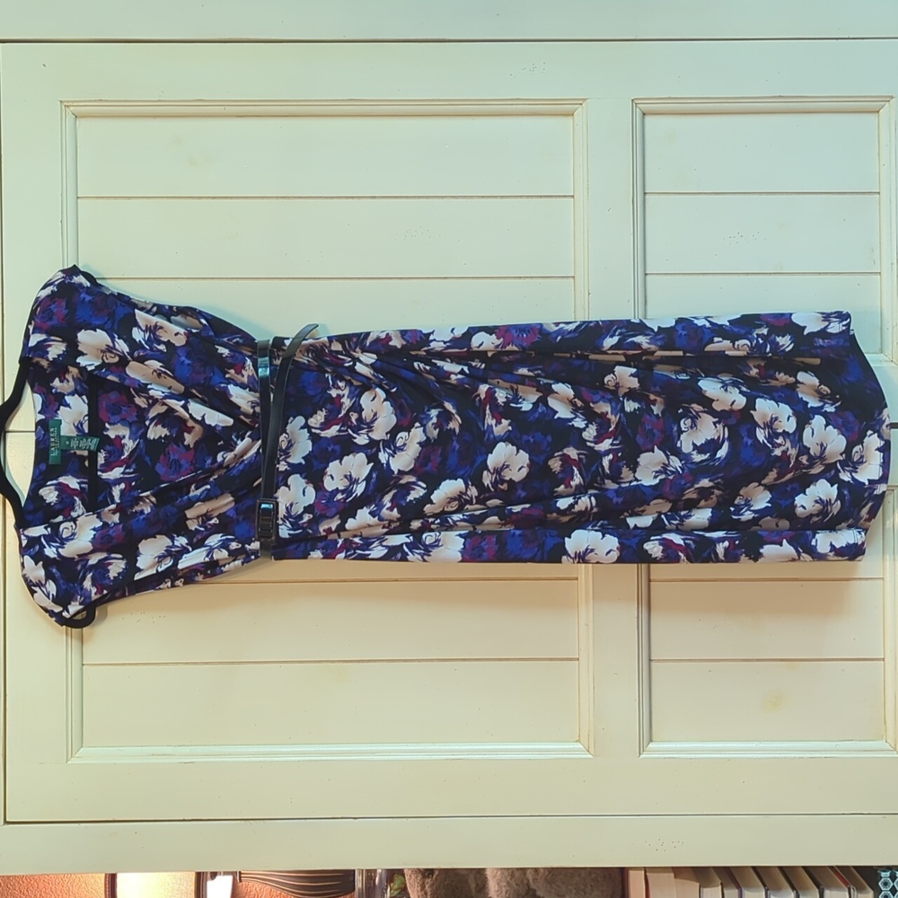 Lauren Ralph Lauren Floral Ruched Faux Wrap Midi Dress Size 10